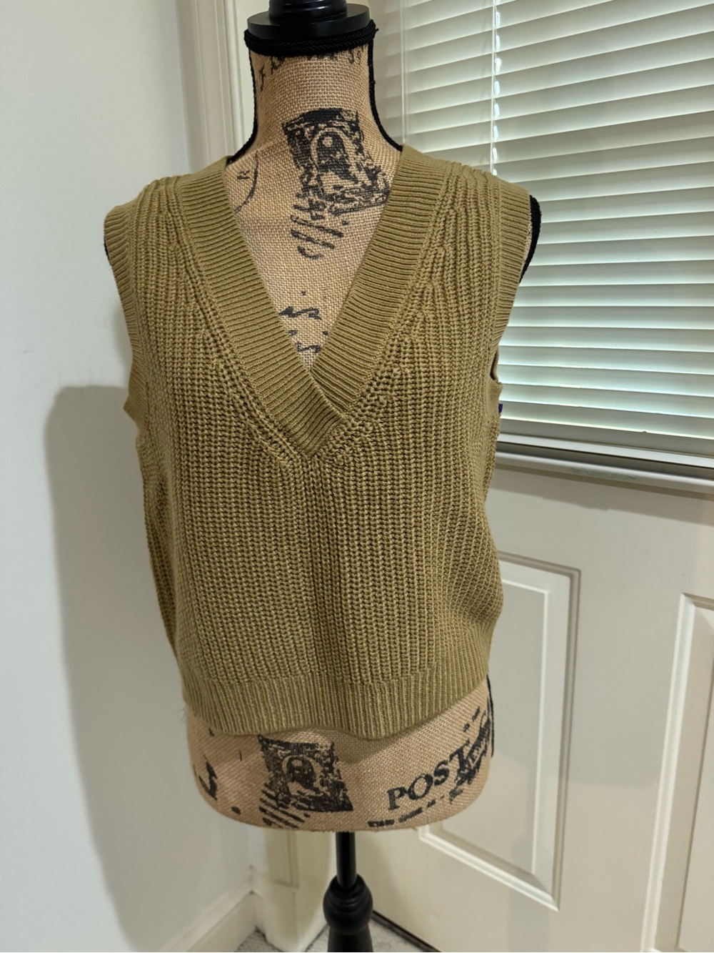 V-Neck Knit Sweater Vest in camel taupe